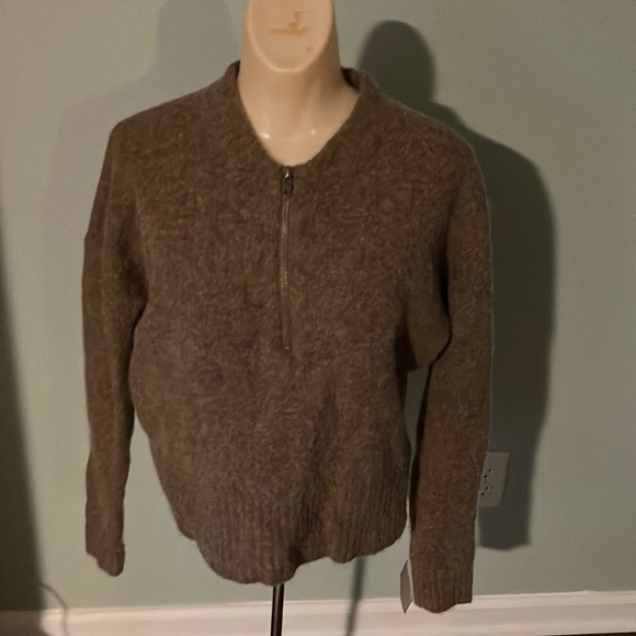 Madewell Women’s Crop Pink/Cream/Brown Alpaca Wool Blend 1/2 Zip Sweater S - Picture 5 of 11